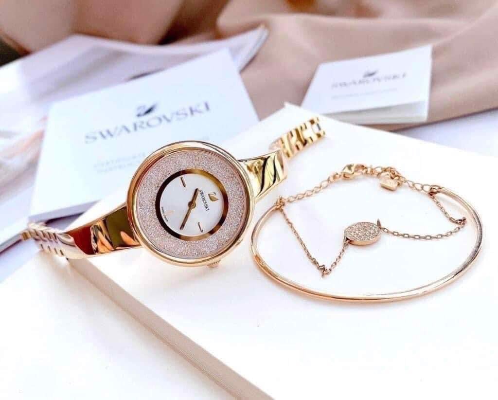  Shop Authentic Swarovski Crystalline Bracelet White Dial Rose Gold Steel Strap Watch for Women - 5269250 - Luxxuri