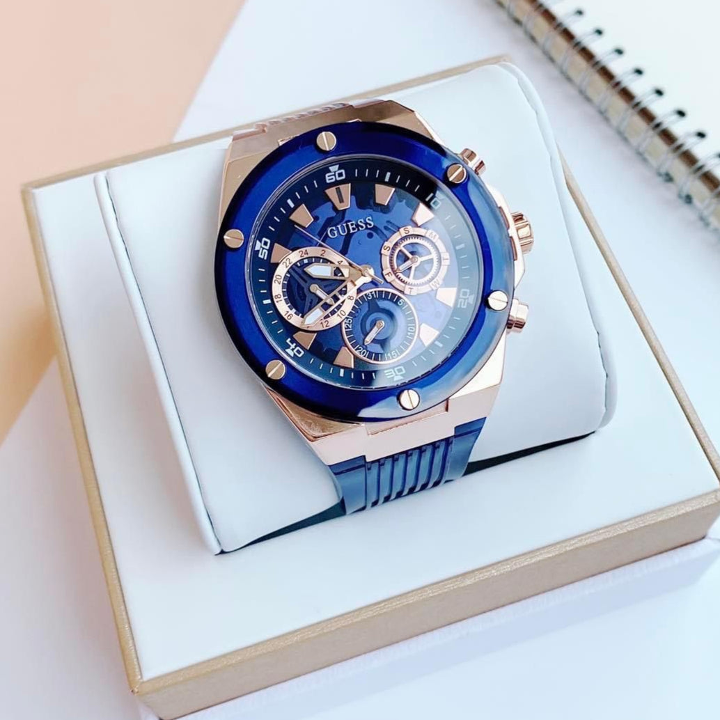  Shop Authentic Guess Poseidon Chronograph Blue Dial Blue Silicone Strap Watch For Men - GW0425G3 - Luxxuri