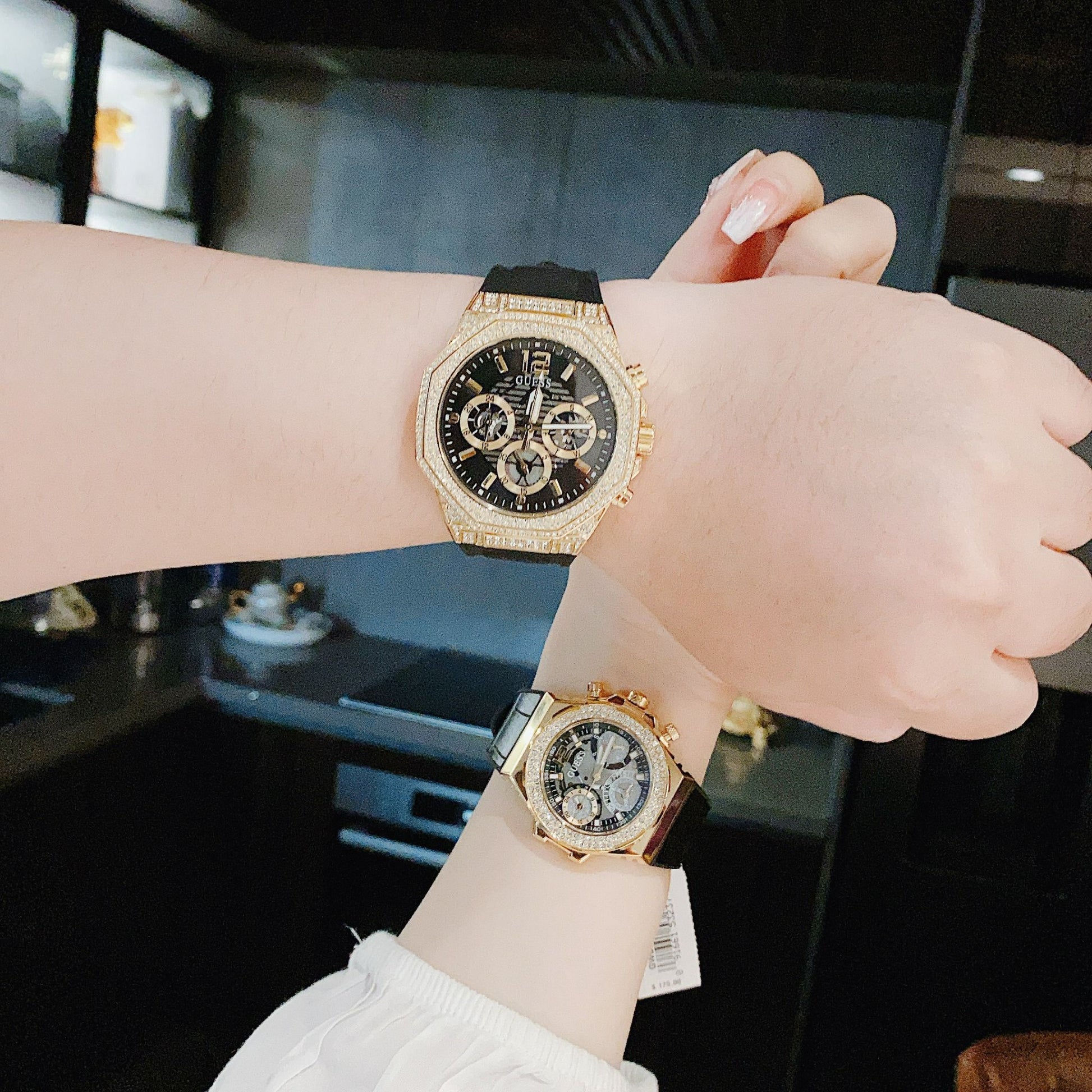  Shop Authentic Guess Fusion Chronograph Black Dial Black Leather Strap Watch For Women - GW0553L4 - Luxxuri