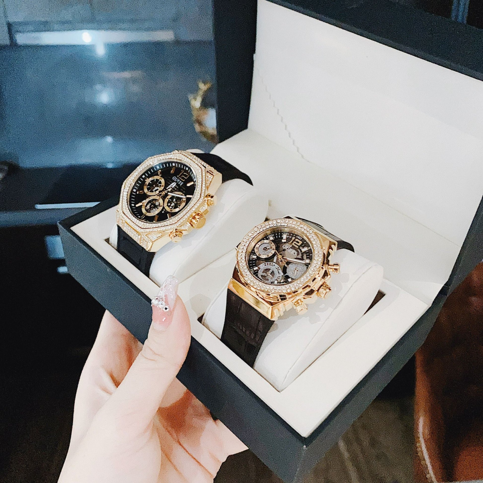  Shop Authentic Guess Fusion Chronograph Black Dial Black Leather Strap Watch For Women - GW0553L4 - Luxxuri