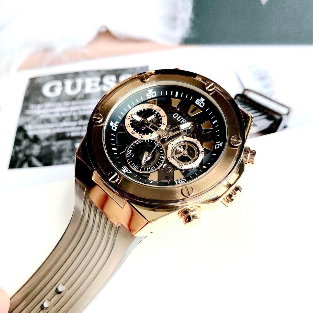  Shop Authentic Guess Poseidon Chronograph Black Dial Black Silicone Strap Watch For Men - GW0425G1 - Luxxuri