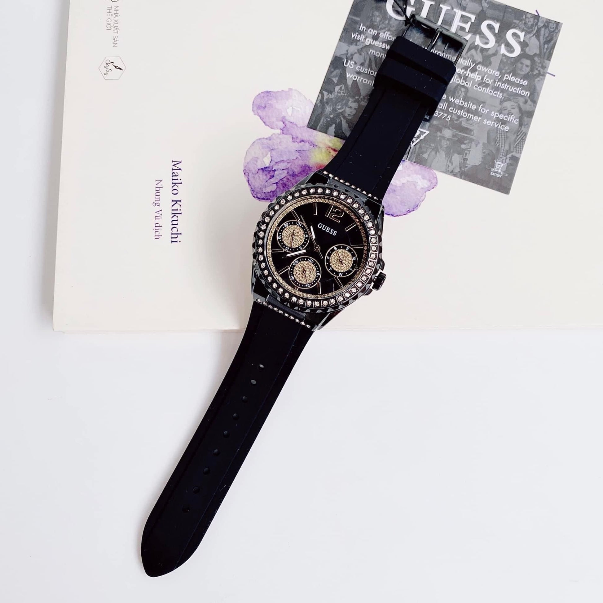  Shop Authentic Guess Starlight Black Dial Black Rubber Strap Watch for Women - W0846L1 - Luxxuri