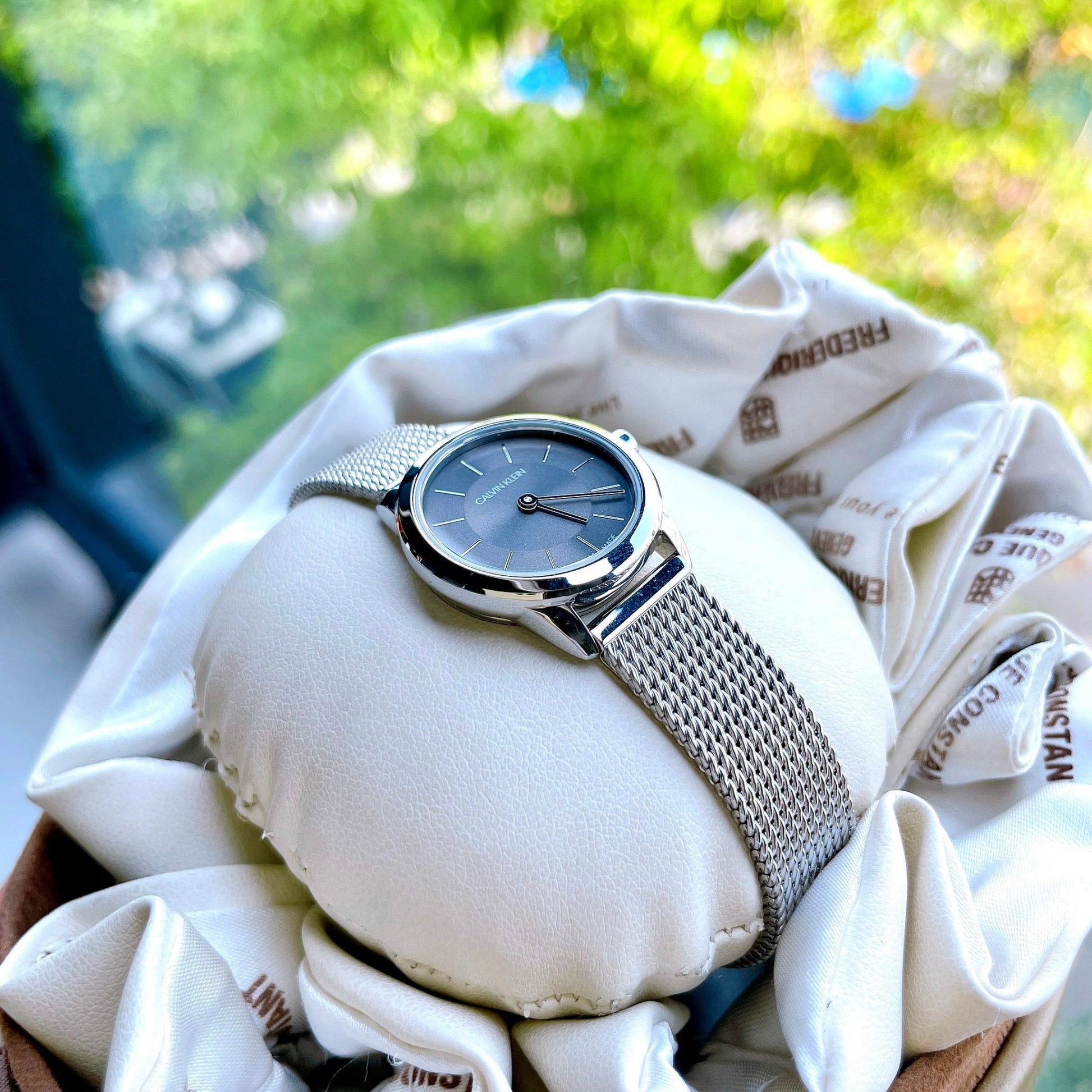  Shop Authentic Calvin Klein Minimal Grey Dial Silver Mesh Bracelet Watch for Women - K3M23124 - Luxxuri