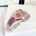  Shop Authentic Gucci G Timeless Quartz Mother of Pearl Pink Dial Silver Steel Strap Watch for Women - YA1264166 - Luxxuri