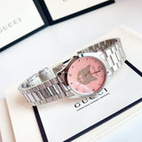  Shop Authentic Gucci G Timeless Quartz Mother of Pearl Pink Dial Silver Steel Strap Watch for Women - YA1264166 - Luxxuri