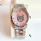  Shop Authentic Gucci G Timeless Quartz Mother of Pearl Pink Dial Silver Steel Strap Watch for Women - YA1264166 - Luxxuri