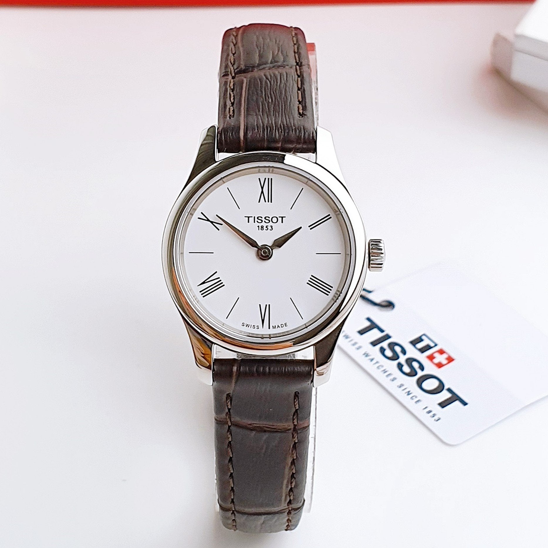  Shop Authentic Tissot Tradition 5.5 Lady Silver Dial Brown Leather Strap Watch for Women - T063.009.16.018.00 - Luxxuri
