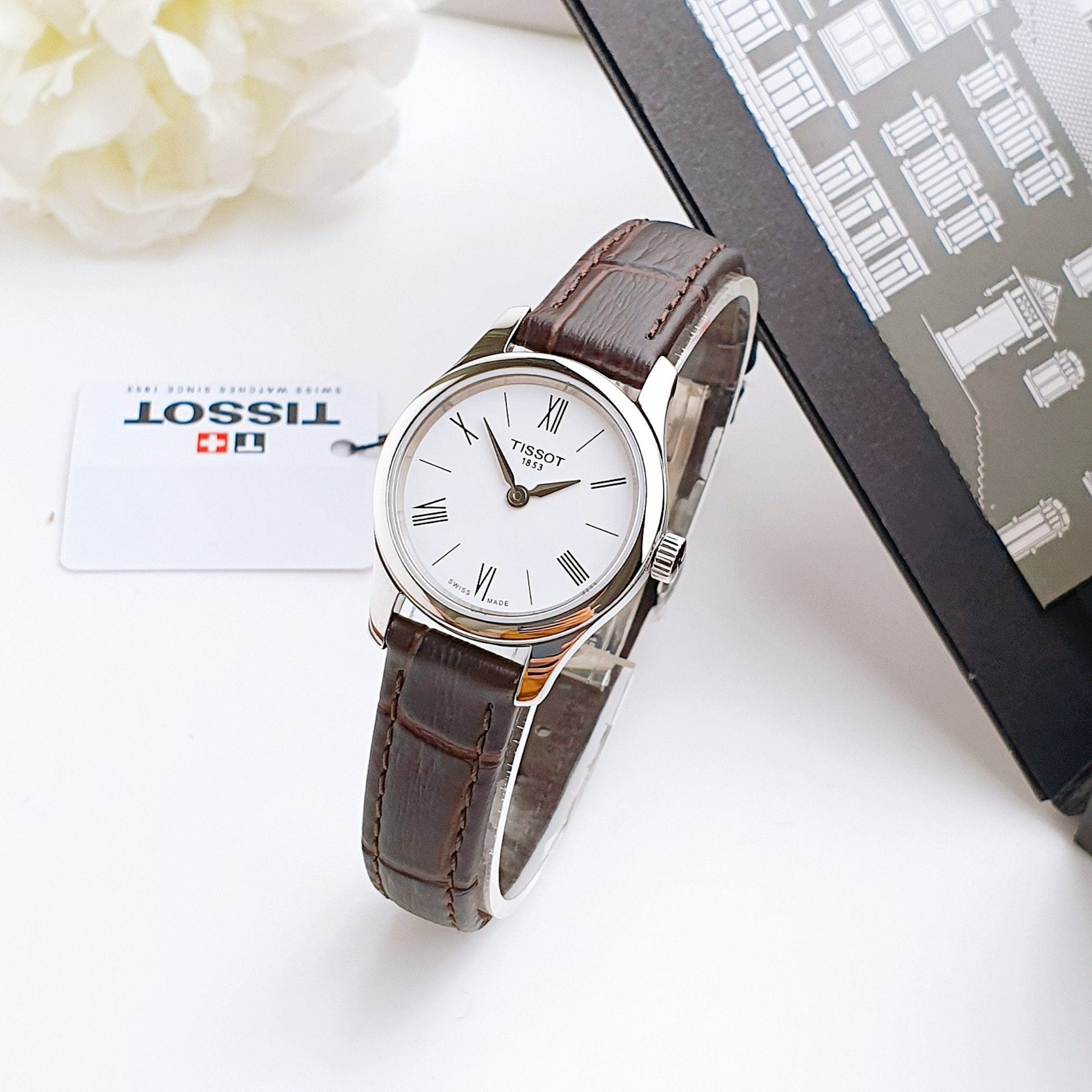  Shop Authentic Tissot Tradition 5.5 Lady Silver Dial Brown Leather Strap Watch for Women - T063.009.16.018.00 - Luxxuri