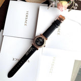  Shop Authentic Versace V-Motif Vintage Logo Black Dial Black Leather Strap Watch for Women - VERE00818 - Luxxuri