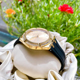  Shop Authentic Guess Cosmo Diamonds Gold Dial Black Rubber Strap Watch for Women - GW0034L1 - Luxxuri