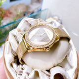  Shop Authentic Guess Tri Glitz Quartz Diamonds Gold Dial Gold Mesh Bracelet Watch For Women - W1142L2 - Luxxuri