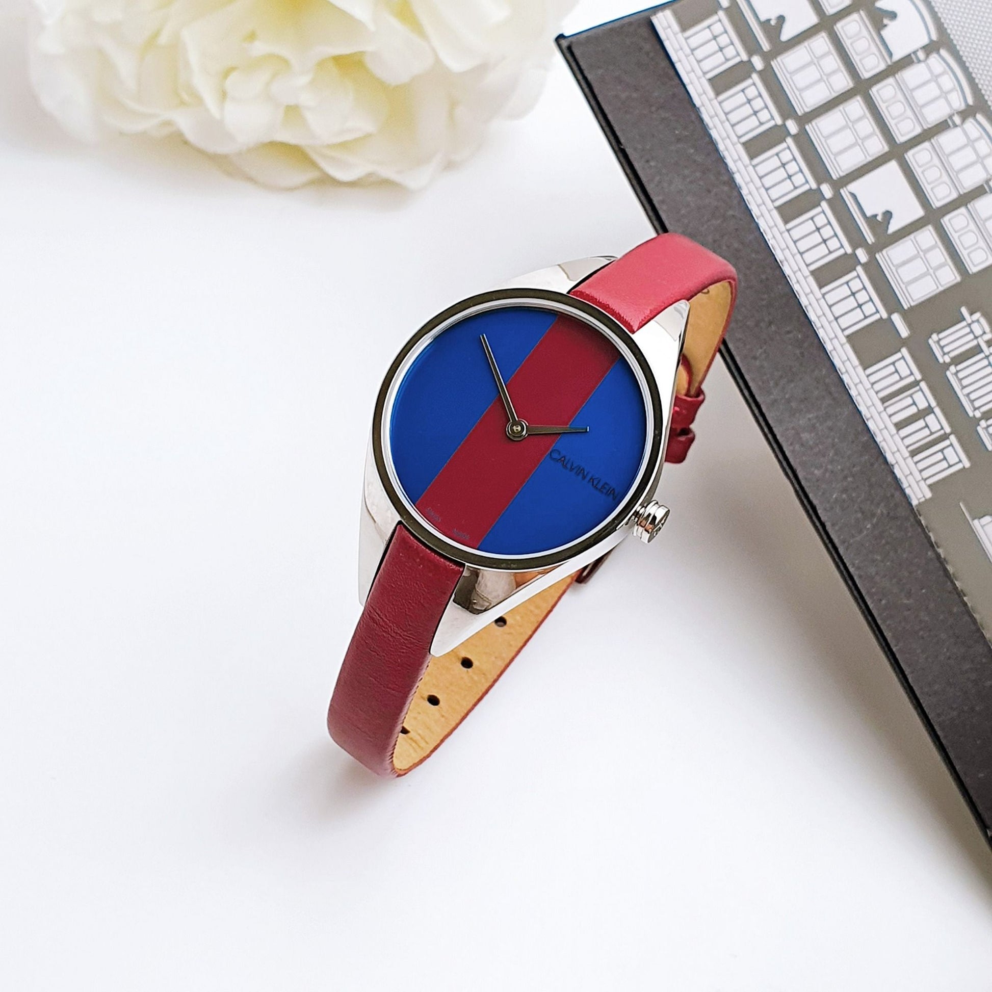  Shop Authentic Calvin Klein Rebel Blue Maroon Dial Maroon Leather Strap Watch for Women - K8P231UN - Luxxuri