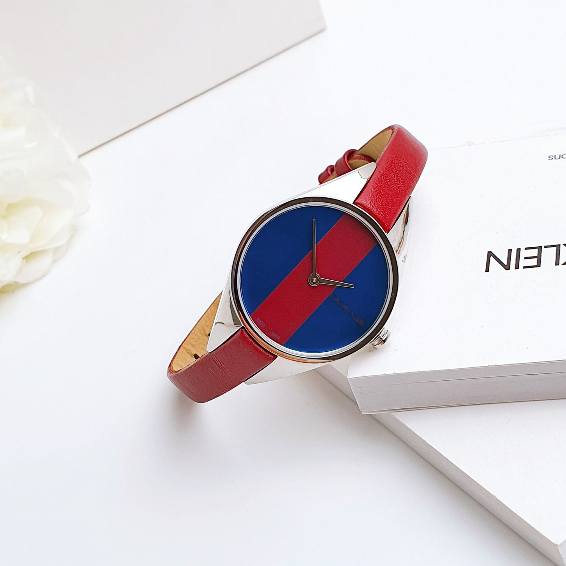  Shop Authentic Calvin Klein Rebel Blue Maroon Dial Maroon Leather Strap Watch for Women - K8P231UN - Luxxuri