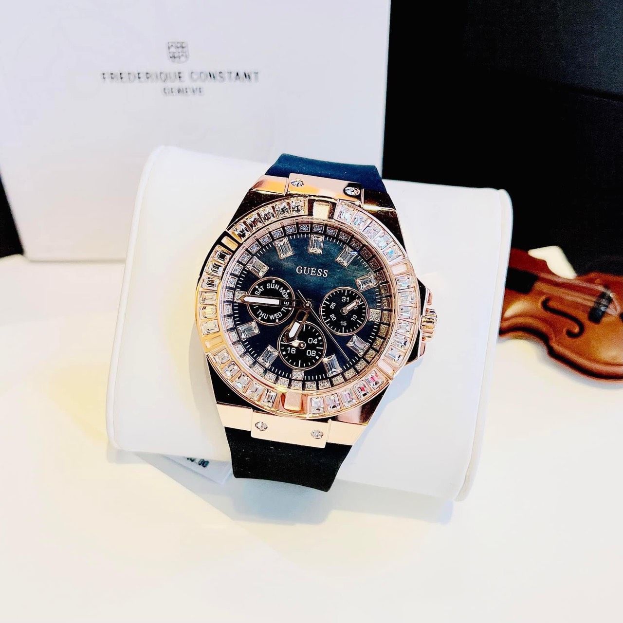  Shop Authentic Guess Venus Diamonds Black Dial Black Rubber Strap Watch for Women - GW0118L2 - Luxxuri