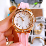 Shop Authentic Guess Cosmo Diamonds Silver Dial Pink Silicone Strap Watch for Women - GW0034L3 - Luxxuri