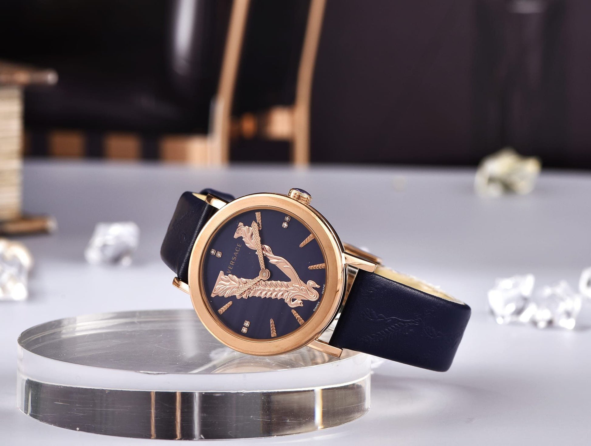  Shop Authentic Versace Virtus Quartz Black Dial Black Leather Strap Watch for Women - VEHC00119 - Luxxuri