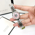  Shop Authentic Gucci G Timeless Quartz Mother of Pearl Pink Dial Silver Steel Strap Watch For Women - YA1265013 - Luxxuri