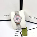  Shop Authentic Gucci G Timeless Quartz Mother of Pearl Pink Dial Silver Steel Strap Watch For Women - YA1265013 - Luxxuri