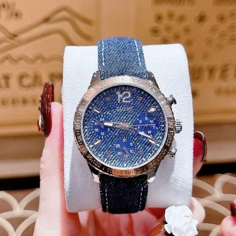  Shop Authentic Guess Marina Chronograph Blue Dial Blue Denim Strap Watch For Women - W1057L1 - Luxxuri