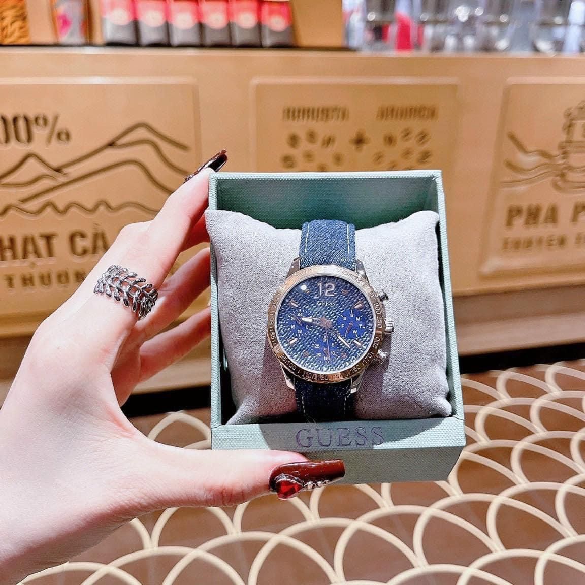  Shop Authentic Guess Marina Chronograph Blue Dial Blue Denim Strap Watch For Women - W1057L1 - Luxxuri