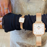  Shop Authentic Daniel Wellington Quadro Studio White Dial Rose Gold Mesh Strap Watch For Women - DW00100517 - Luxxuri