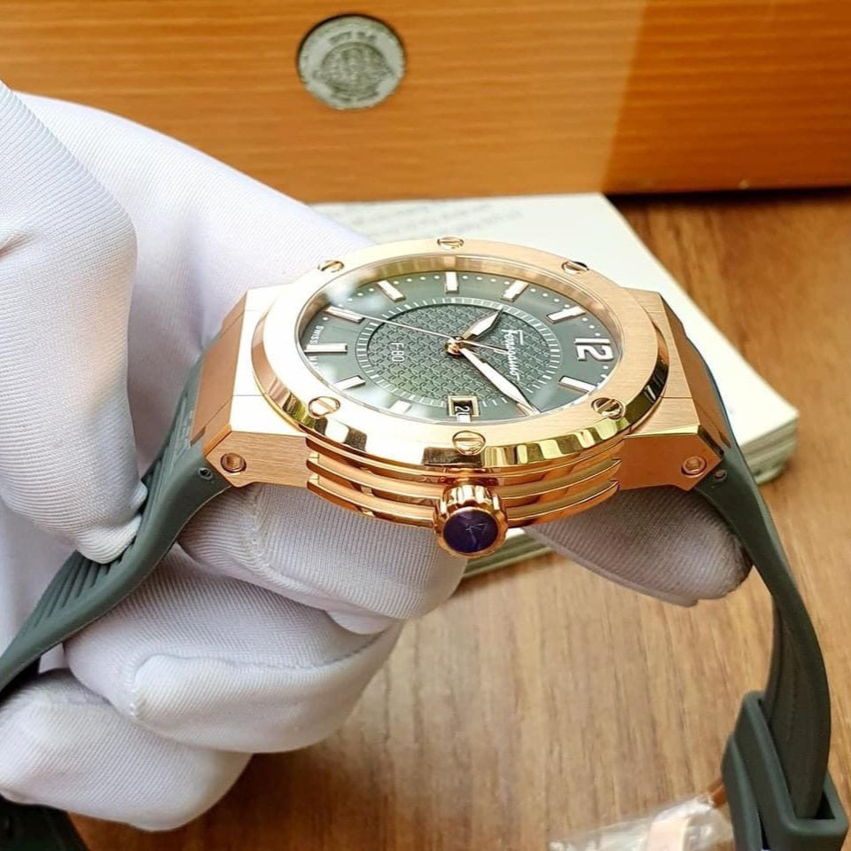  Shop Authentic Salvatore Ferragamo F-80 Classic Green Dial Green Rubber Strap Watch for Men - SFHY02022 - Luxxuri