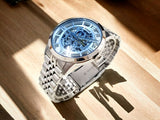 Shop Authentic Fossil Townsman Automatic Skeleton Blue Dial Silver Steel Strap Watch for Men - ME3073 - Luxxuri