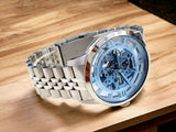  Shop Authentic Fossil Townsman Automatic Skeleton Blue Dial Silver Steel Strap Watch for Men - ME3073 - Luxxuri