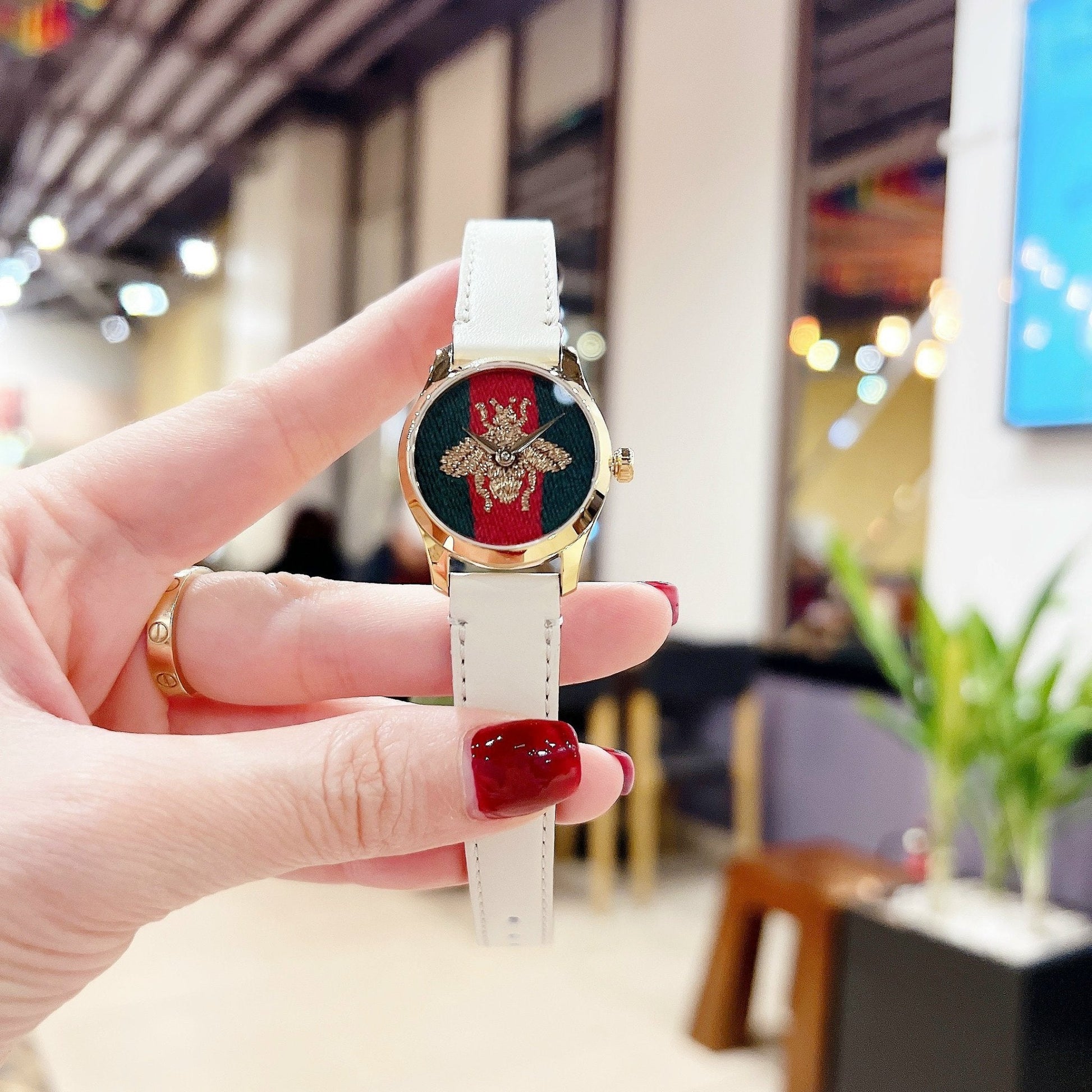  Shop Authentic Gucci G Timeless Quartz Red & Green Dial Beige Leather Strap Watch For Women - YA1265009 - Luxxuri