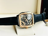  Shop Authentic Fossil Inscription Automatic Skeleton Rose Gold Dial Black Leather Strap Watch for Men - BQ2572 - Luxxuri