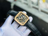  Shop Authentic Fossil Inscription Automatic Skeleton Rose Gold Dial Black Leather Strap Watch for Men - BQ2572 - Luxxuri