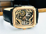  Shop Authentic Fossil Inscription Automatic Skeleton Rose Gold Dial Black Leather Strap Watch for Men - BQ2572 - Luxxuri