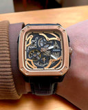  Shop Authentic Fossil Inscription Automatic Skeleton Rose Gold Dial Black Leather Strap Watch for Men - BQ2572 - Luxxuri