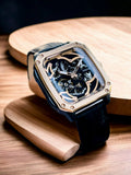  Shop Authentic Fossil Inscription Automatic Skeleton Rose Gold Dial Black Leather Strap Watch for Men - BQ2572 - Luxxuri