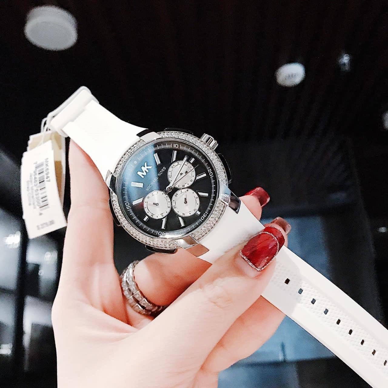  Shop Authentic Michael Kors Sidney Multifunction Black Dial White Silicone Strap Watch For Women - MK6947 - Luxxuri