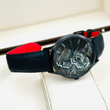  Shop Authentic Emporio Armani Meccanico Skeleton Black Dial Black Leather Strap Watch For Men - AR60046 - Luxxuri