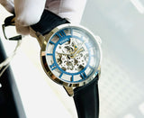  Shop Authentic Fossil Townsman Automatic Skeleton Blue Dial Black Leather Strap Watch for Men - ME3200 - Luxxuri