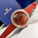  Shop Authentic Swarovski Crystal Frost Red Dial Red Leather Strap Watch for Women - 5519226 - Luxxuri