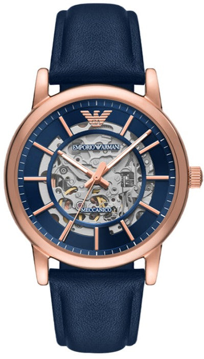  Shop Authentic Emporio Armani Meccanico Automatic Blue Dial Blue Leather Strap Watch For Men - AR60050 - Luxxuri