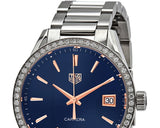 Shop Authentic Tag Heuer Carrera Quartz Diamonds Blue Dial Silver Steel Strap Watch for Women - WAR1114.BA0601 - Luxxuri