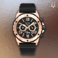  Shop Authentic Bulova Marine Star Chronograph Black Dial Black Rubber Strap Watch for Men - 98B104 - Luxxuri