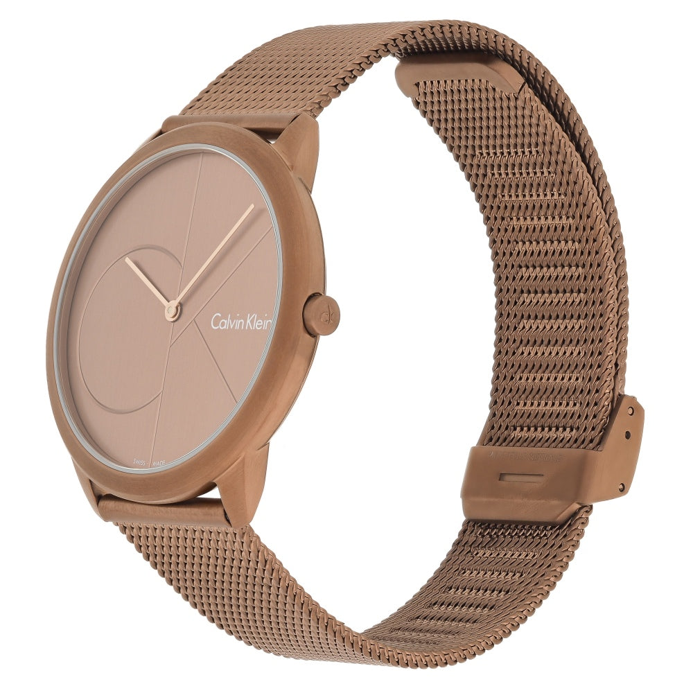  Shop Authentic Calvin Klein Minimal Quartz Pink Gold Dial Pink Gold Mesh Bracelet Watch for Men - K3M11TFK - Luxxuri