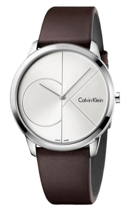  Shop Authentic Calvin Klein Minimal Silver Dial Brown Leather Strap Watch for Men - K3M221G6 - Luxxuri