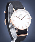  Shop Authentic Daniel Wellington Classic Cornwall White Dial Black Nylon Strap Watch For Women - DW00100259 - Luxxuri