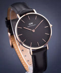  Shop Authentic Daniel Wellington Petite Sheffield Black Dial Black Leather Strap Watch For Women - DW00100168 - Luxxuri