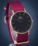  Shop Authentic Daniel Wellington Classic Roselyn Black Dial Maroon Nylon Strap Watch For Women - DW00100273 - Luxxuri