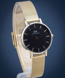  Shop Authentic Daniel Wellington Classic Petite Evergold Black Dial Gold Mesh Bracelet Watch For Women - DW00100349 - Luxxuri