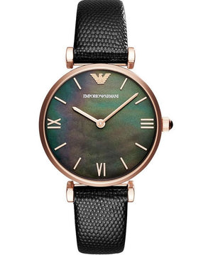 Shop Authentic Emporio Armani Gianni T Bar Black Mother of Pearl Dial Black Leather Strap Watch For Women - AR11060 - Luxxuri