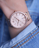  Shop Authentic Fossil Jacqueline Quartz Rose Gold Dial Rose Gold Mesh Strap Watch for Women - ES4628 - Luxxuri
