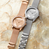  Shop Authentic Guess Tri Glitz Quartz Diamonds Rose Gold Dial Rose Gold Mesh Bracelet Watch For Women - W1142L4 - Luxxuri